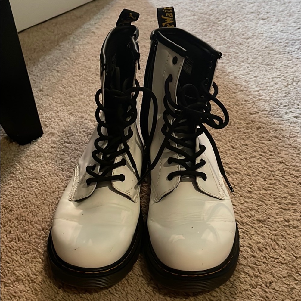 Dr. Martens White Combat Boots with Black Accents